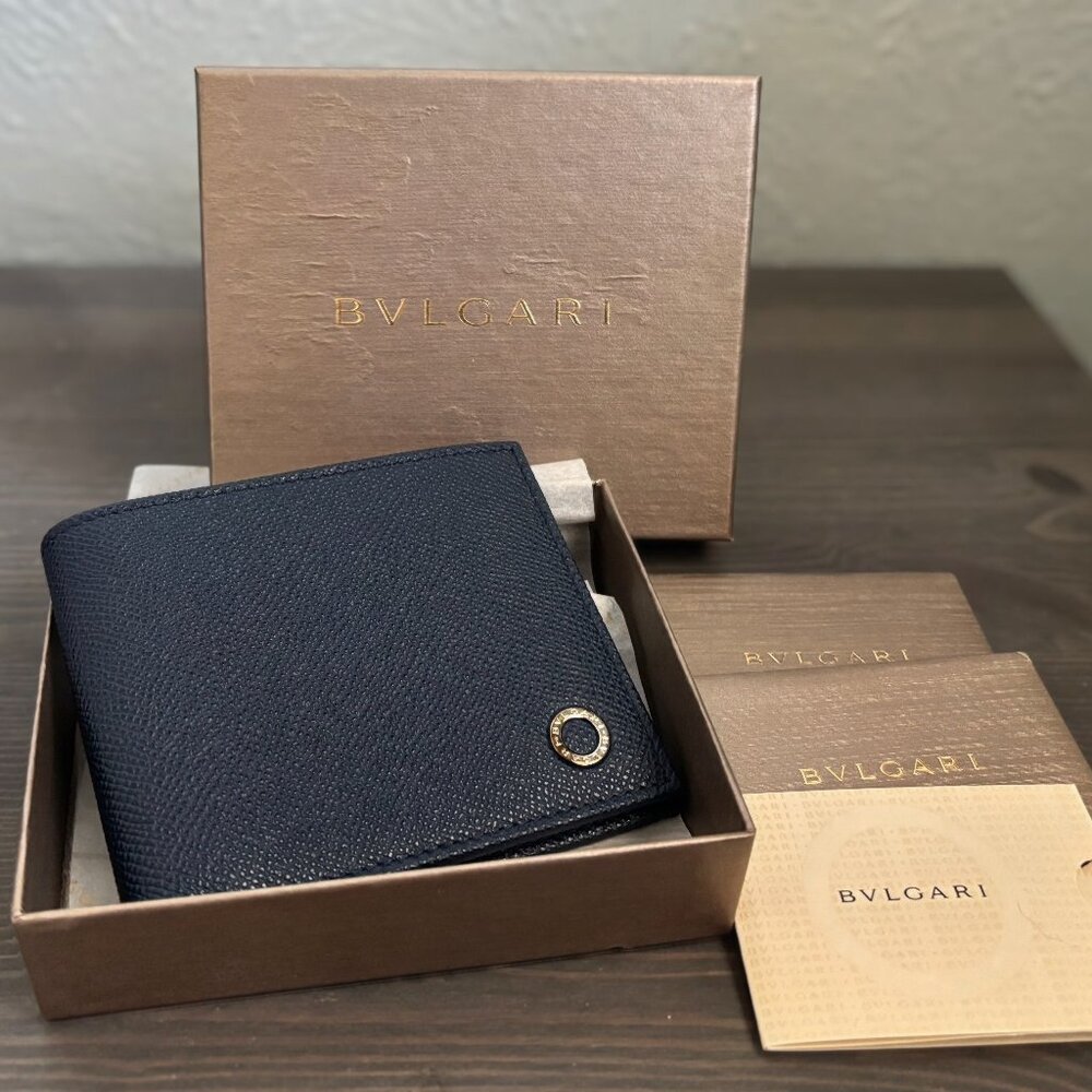 BVLGARI Man Bi-Fold Wallet - Calf Leather - Dark Blue - Brand New